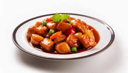 Chinese Food, Sweet and Sour Pork on white background isolated.