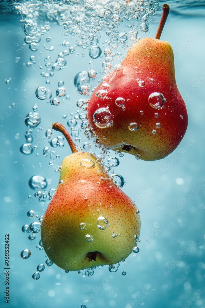 Wall mural fresh pear fruit with water splash