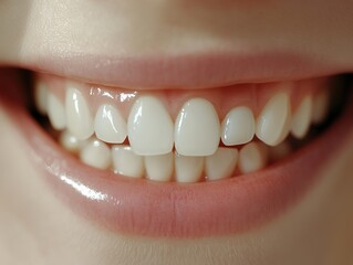 Obraz premium Radiant Smile Showcase with Flawless Straight Teeth, Highlighted by Bright White Light. Perfect Dental Health and Aesthetics.