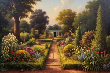 Obraz premium Sunlight flower garden painting art architecture.