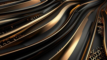 A mesmerizing close-up of flowing black and gold materials, showcasing elegance and modern design in a dynamic abstract pattern.