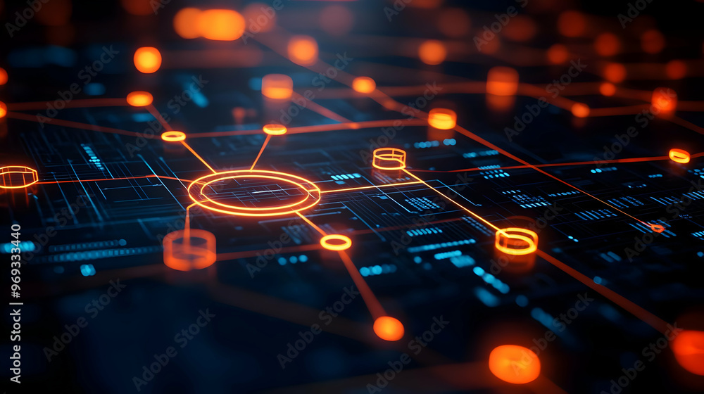 Poster abstract 3d illustration - network data connection lines with glowing nodes