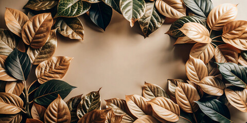 Fototapeta premium leaves on a beige background