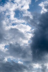 A dark cloud formation approaches the sky with. The forecast of thunderstorms after a summer day.