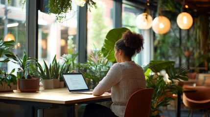 A professional working in a co-working space, taking part in a hybrid work model