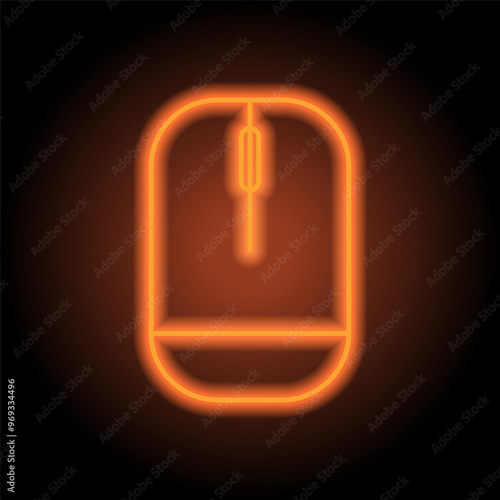 Poster computer mouse simple icon vector. flat design. orange neon on black background