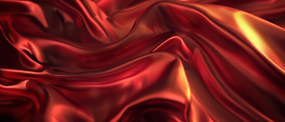 Fototapeta premium A rich, flowing red fabric texture, showcasing elegant folds and a silky sheen, perfect for backgrounds and artistic designs.