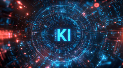 Futuristic KI technology illustration. blue High-tech background concept. Artificial intelligence