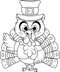 Coloring page. Turkey in Black Suit and Hat