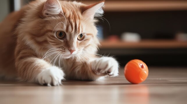 Pet pawing at a moving toy, close-up of its focused and playful gaze, [playful pet], [interactive play].