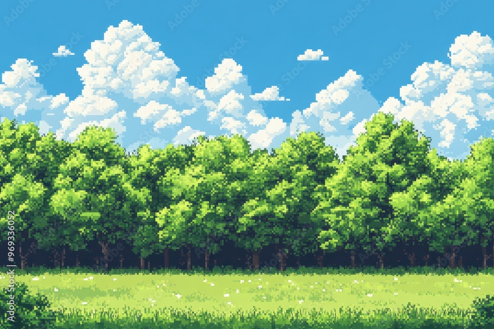 Aufkleber digital pixelated forest landscape with clear sky background for text overlay