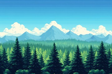 Fototapeta premium Digital Forest Landscape with Pixelated Trees and Clear Sky for Copy Space