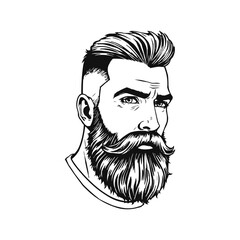 Barbershop, logo design for men's barbershop. man with beard. Vector line art illustration