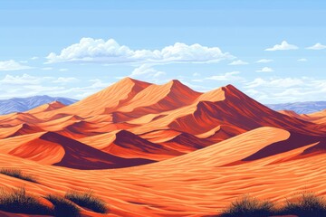 Naklejka premium Digital Desert Dreamscape - Pixelated Sand Dunes with Clear Sky Copy Space for Graphic Design and Backgrounds
