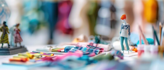 A vibrant collection of fabrics and a stylish mannequin, showcasing the art of fashion design in a creative workspace.