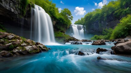 the view of the waterfall is very beautiful