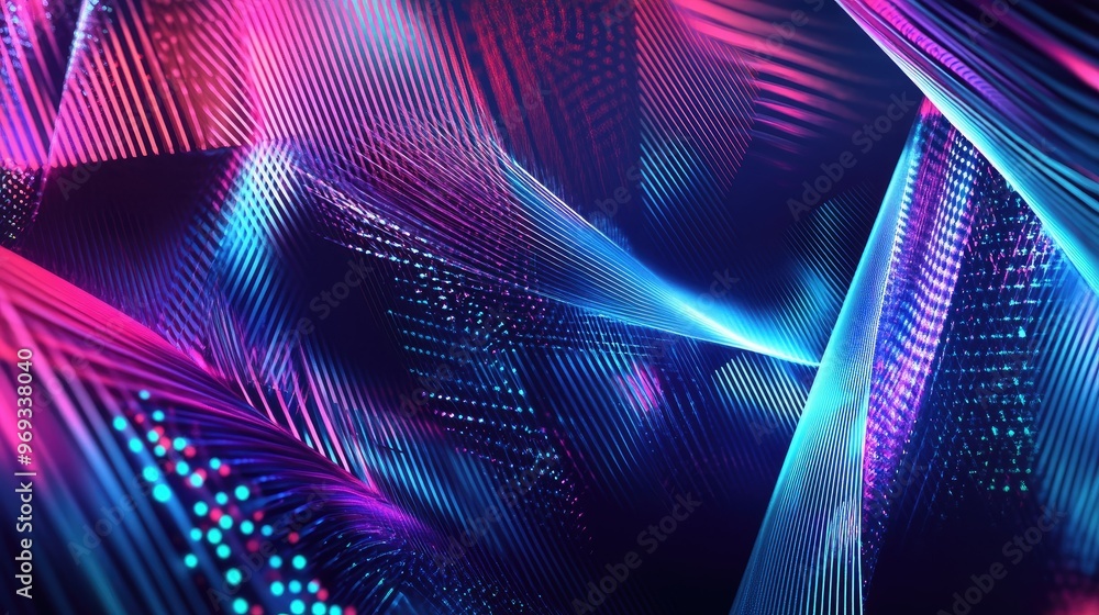 Poster abstract digital patterns with a futuristic feel, featuring neon colors and sharp lines.