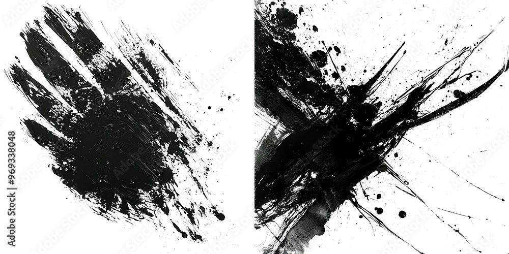 Poster abstract black paint splashes creating dynamic textures and patterns, perfect for artistic backgroun