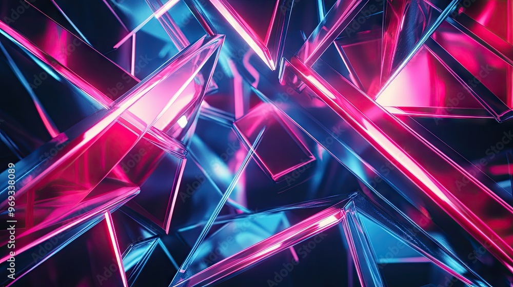 Poster abstract digital patterns with a futuristic feel, featuring neon colors and sharp lines.