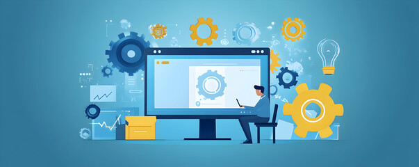 Businessman Working on Computer Illustration - Business, Technology