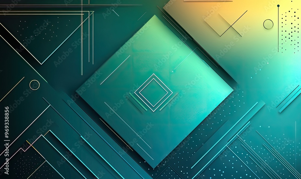 Aufkleber abstract geometric design with layered shapes and lines in gradient colors.