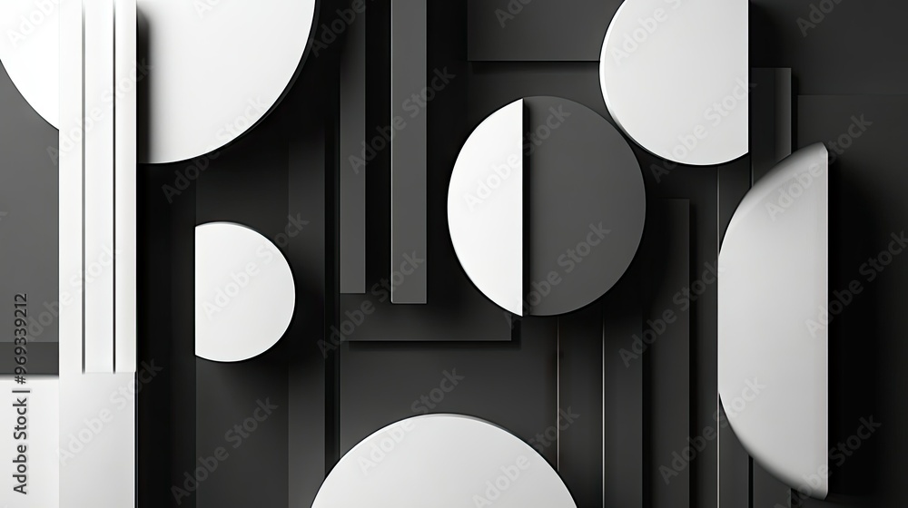 Poster abstract geometric shapes with a monochromatic color scheme, creating a minimalist and sleek backgro
