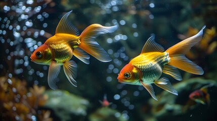Fototapeta premium In water two grayling goldfish swimming