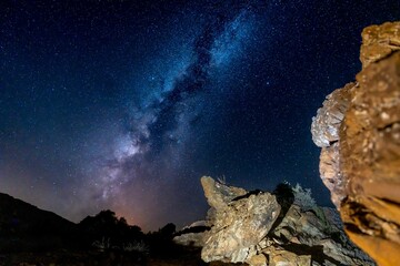 Milky Way Galaxy Over Rocky Landscape