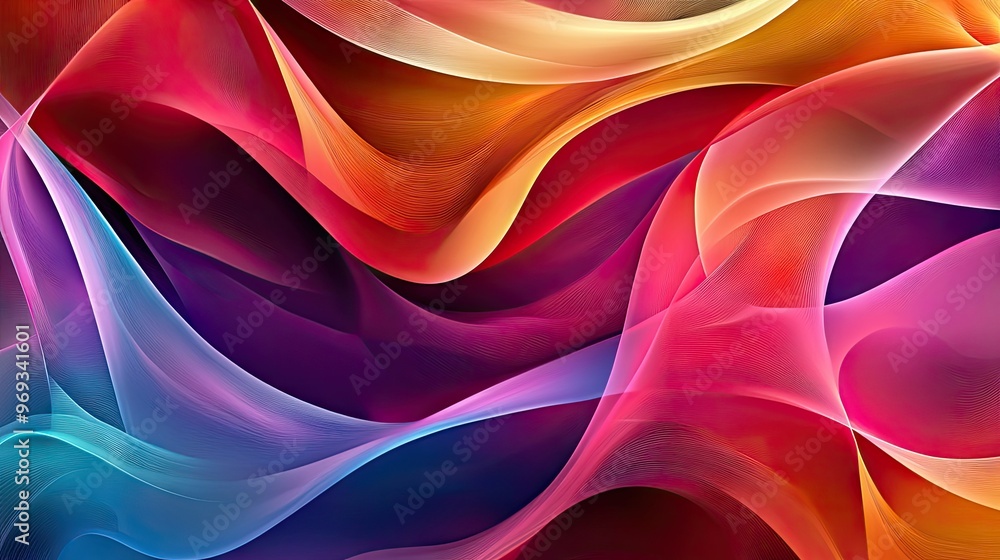 Poster Abstract wave patterns with soft curves and vibrant colors, creating a dynamic and energetic background.