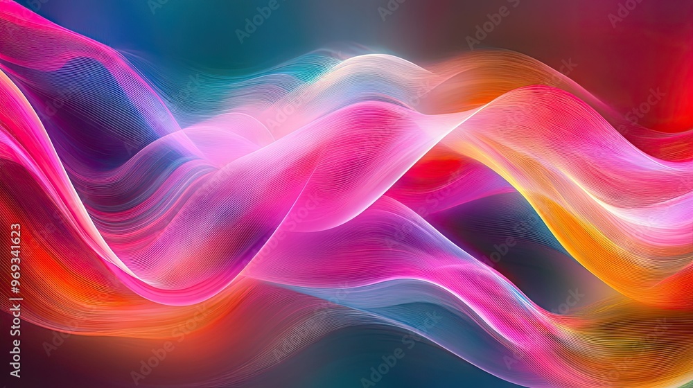 Poster Abstract wave patterns with soft curves and vibrant colors, creating a dynamic and energetic background.