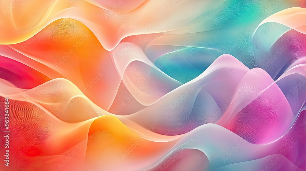 Poster Abstract wave patterns with soft curves and vibrant colors, creating a dynamic and energetic background.