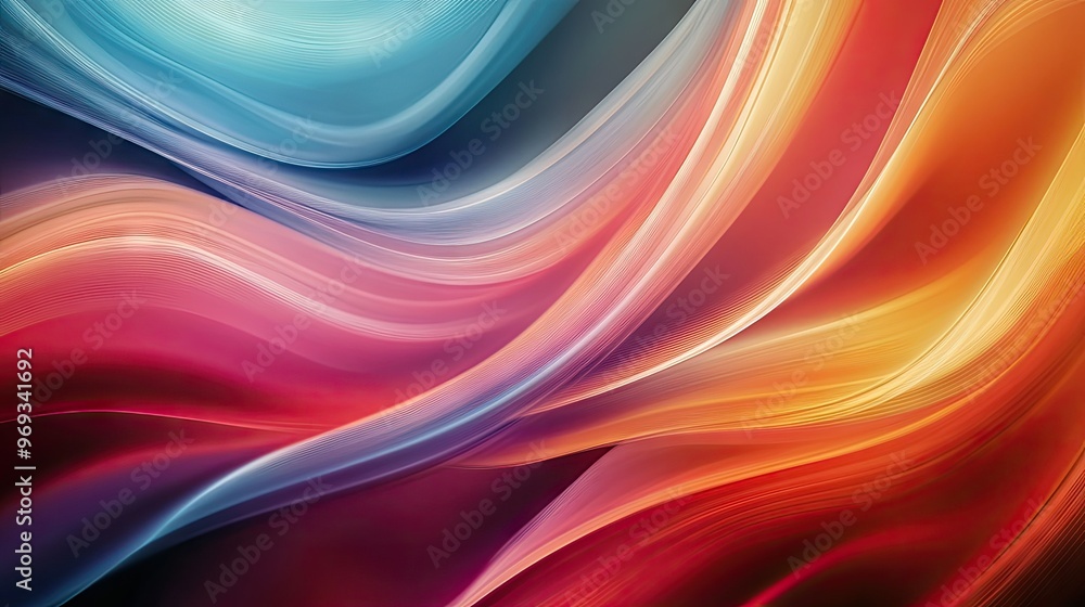Poster Abstract wave patterns with soft curves and vibrant colors, creating a dynamic and energetic background.