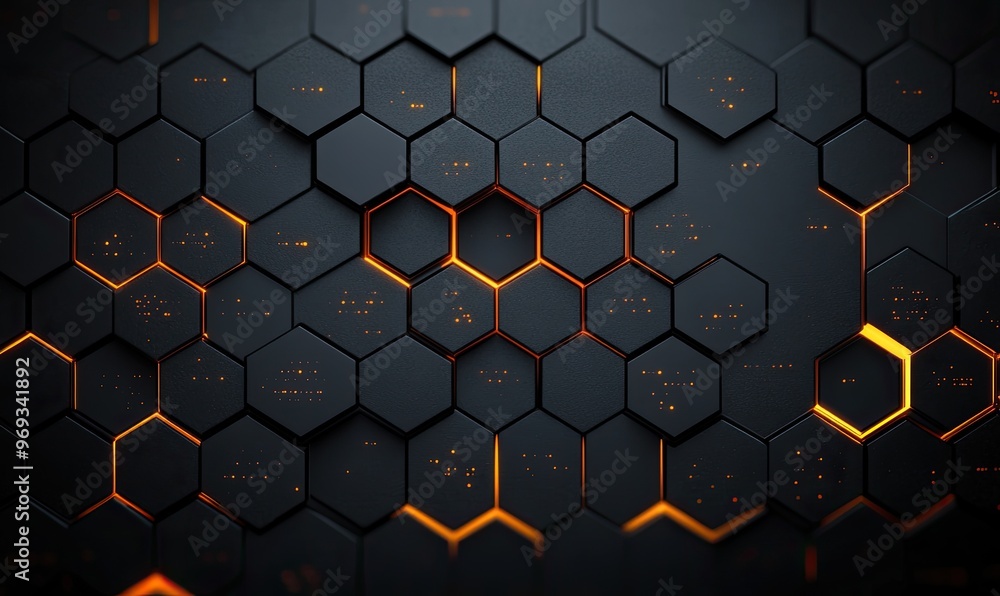 Aufkleber abstract hexagonal pattern with glowing edges, creating a modern digital aesthetic.
