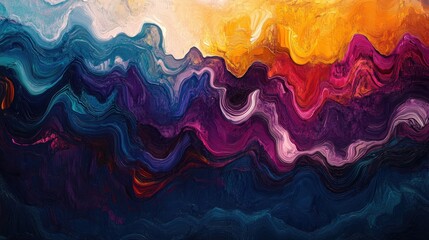 Abstract wave-like patterns with rich, deep colors, evoking a sense of depth and dimension.