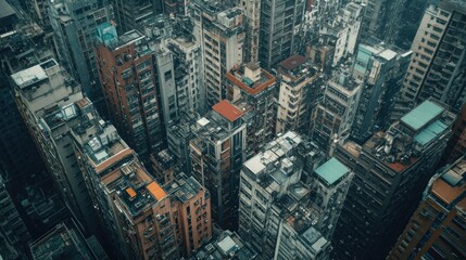 Obraz premium eye view of a dense urban area with a mix of old and new buildings.
