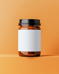 A clear glass jar with a black lid set against an orange background, perfect for branding and product designs.