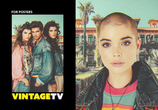 Vintage TV Poster Photo Effect Mockup With Generative AI