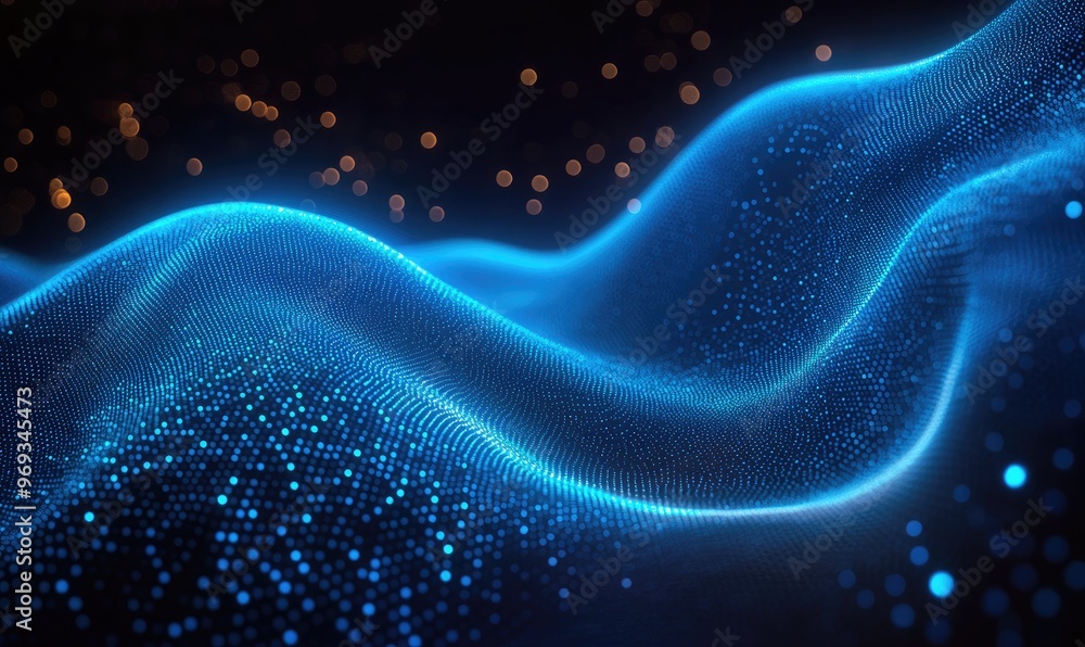 Poster A digital wave of blue light and particles creating a futuristic and abstract atmosphere.