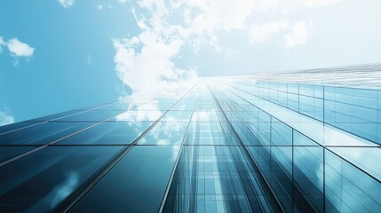Contemporary glass and steel skyscraper rising into the sky, symbolizing modern urban development.