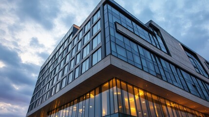 Contemporary hotel building with a sleek design and large glass windows.