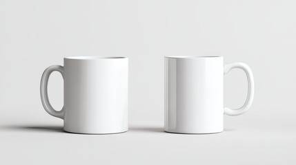 Minimalistic design featuring two white mugs on a neutral background, perfect for showcasing branding or beverage concepts.