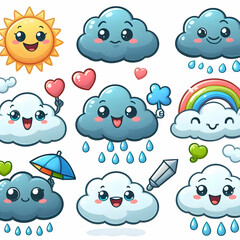 weather icons set in cartoon style isolated on white background