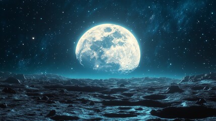 Dreamy Moonlit Night Sky Background with Copy Space for Text - Serene Space Landscape for Design Projects and Artwork