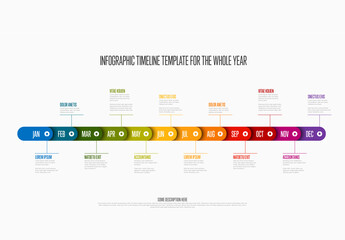 Whole year timeline template with month names and rainbow color blocks
