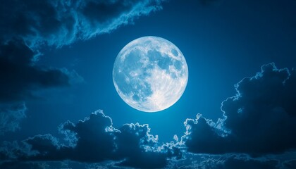 Serene Nighttime Scene with Full Moon and Copy Space for Text