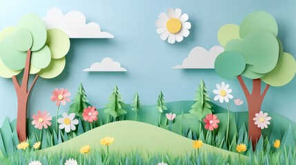 Obraz premium spring paper art, landscape design background