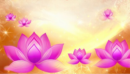 A serene illustration of pink lotus flowers against a soft golden background.