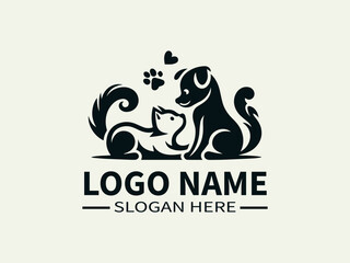 Obraz premium Playful Dog and Cat Logo Design: A heartwarming and adorable logo featuring a playful dog and cat, perfect for pet stores, veterinary clinics, and businesses that cater to pet owners.