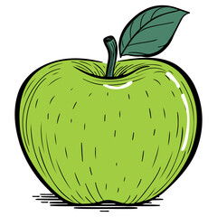 Hand Drawn Illustration of a green apple.