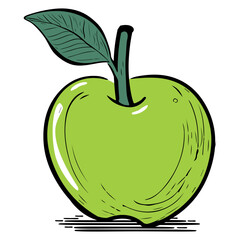 Hand Drawn Illustration of a green apple.